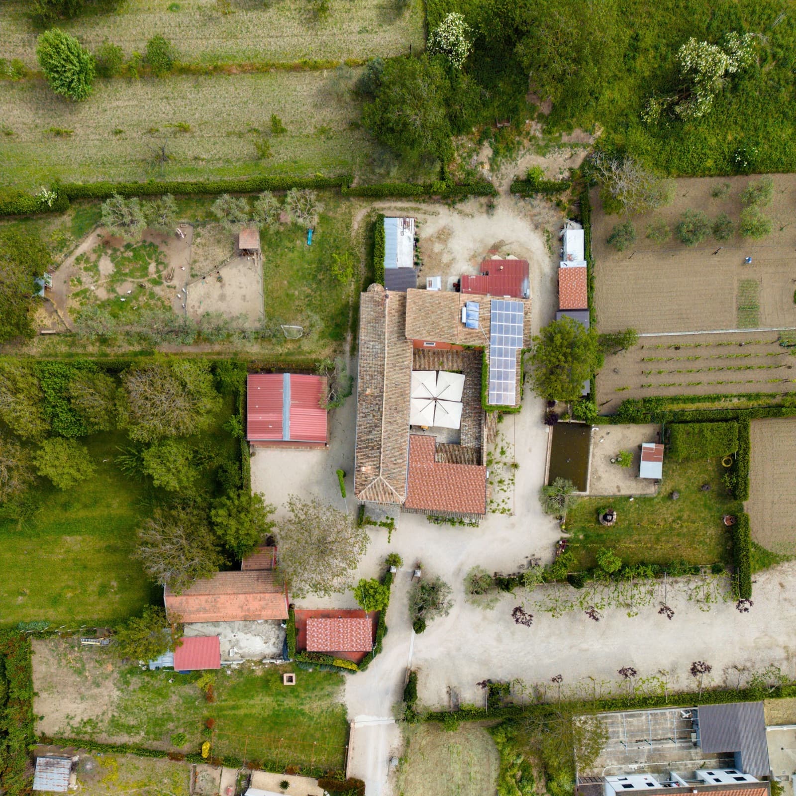 Vista aerea della Masseria Grande a Bucciano